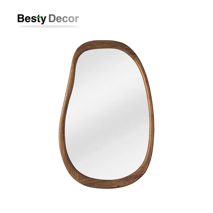 Ebakorrapärane täispuidust raamiga peegel